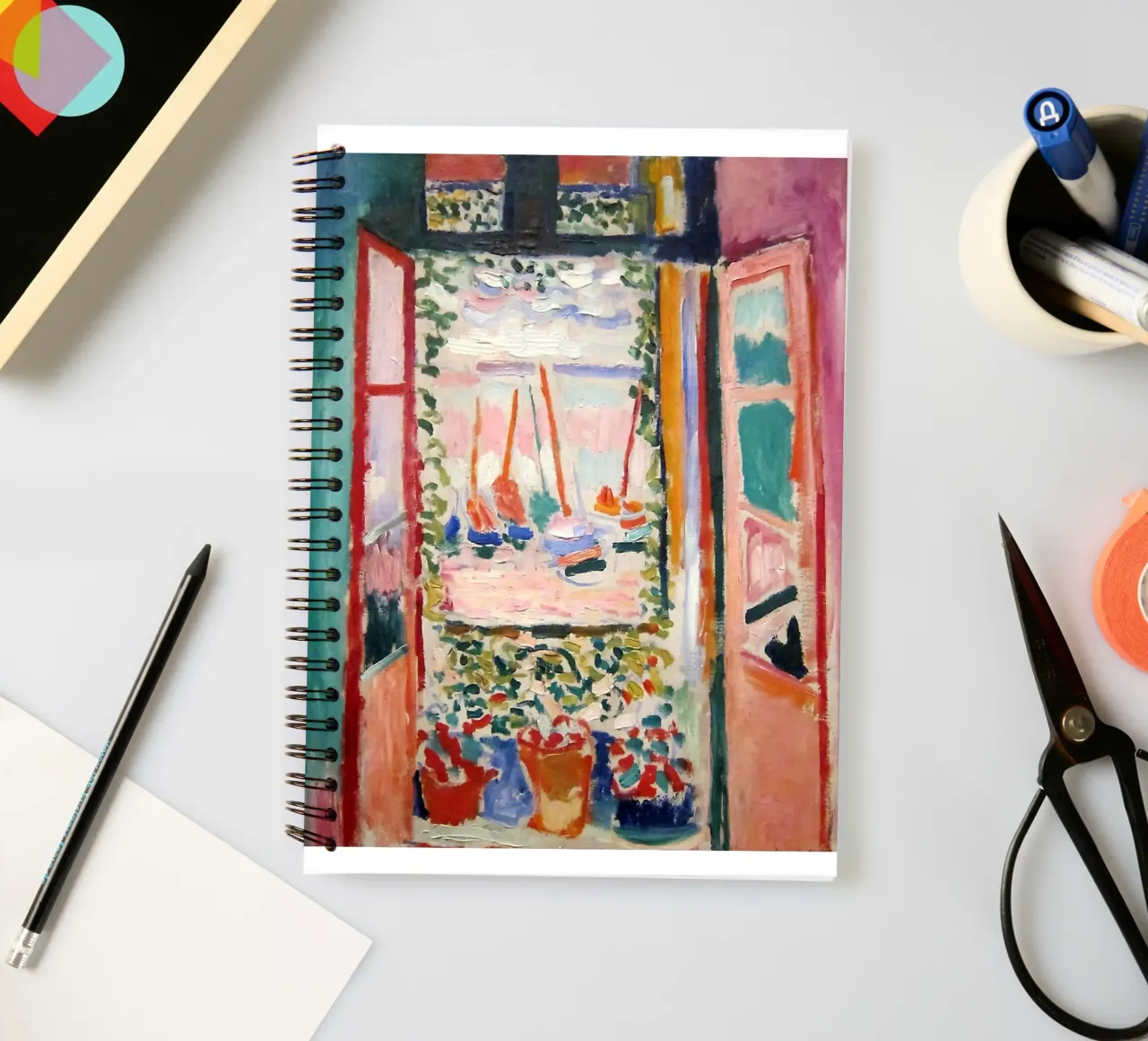 depicting the view from an open window spiral notebook by sazkia art