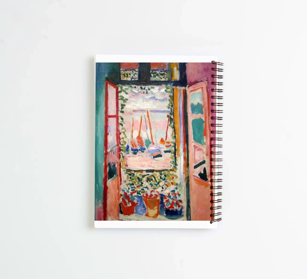 depicting the view from an open window spiral notebook by sazkia art