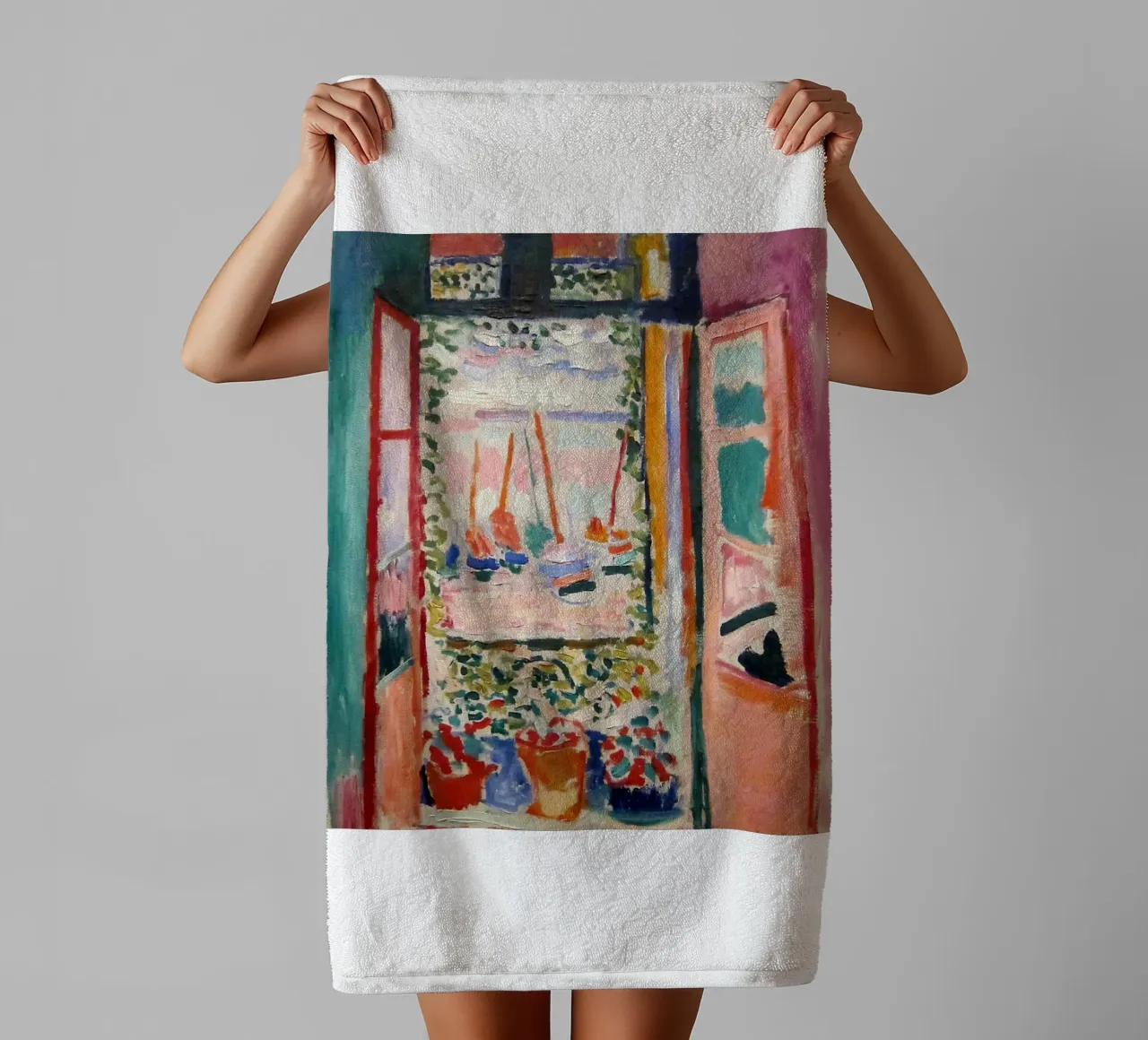 représentant la vue d'une fenêtre ouverte serviette de bain de sazkia art