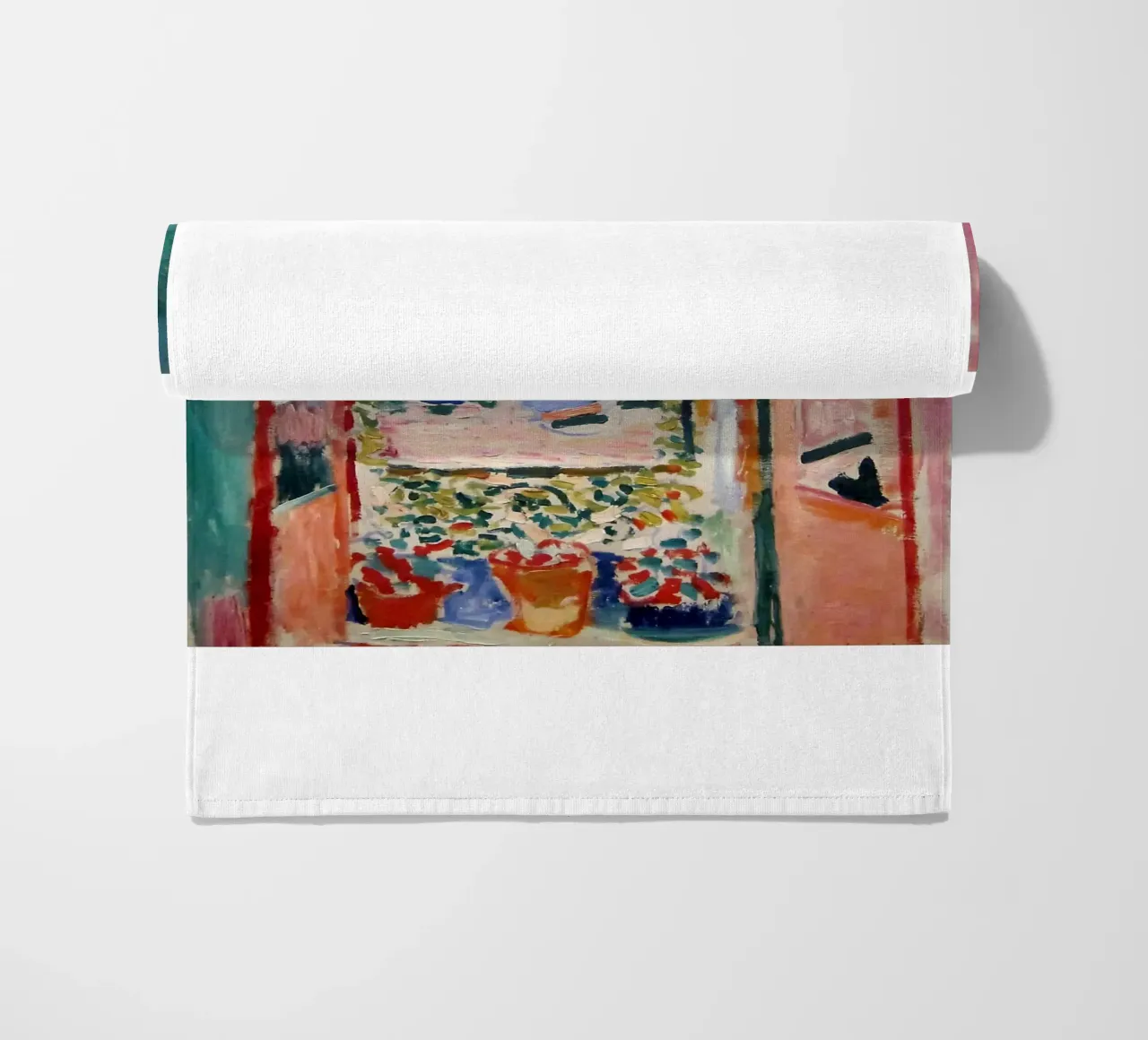 depicting the view from an open window beach towel by sazkia art