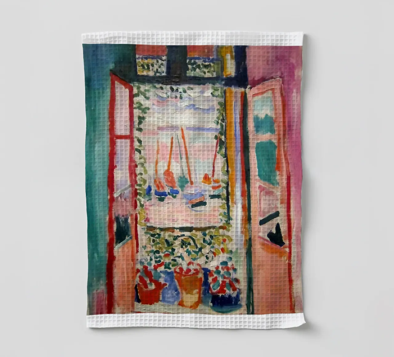 représentant la vue d'une fenêtre ouverte torchon de sazkia art