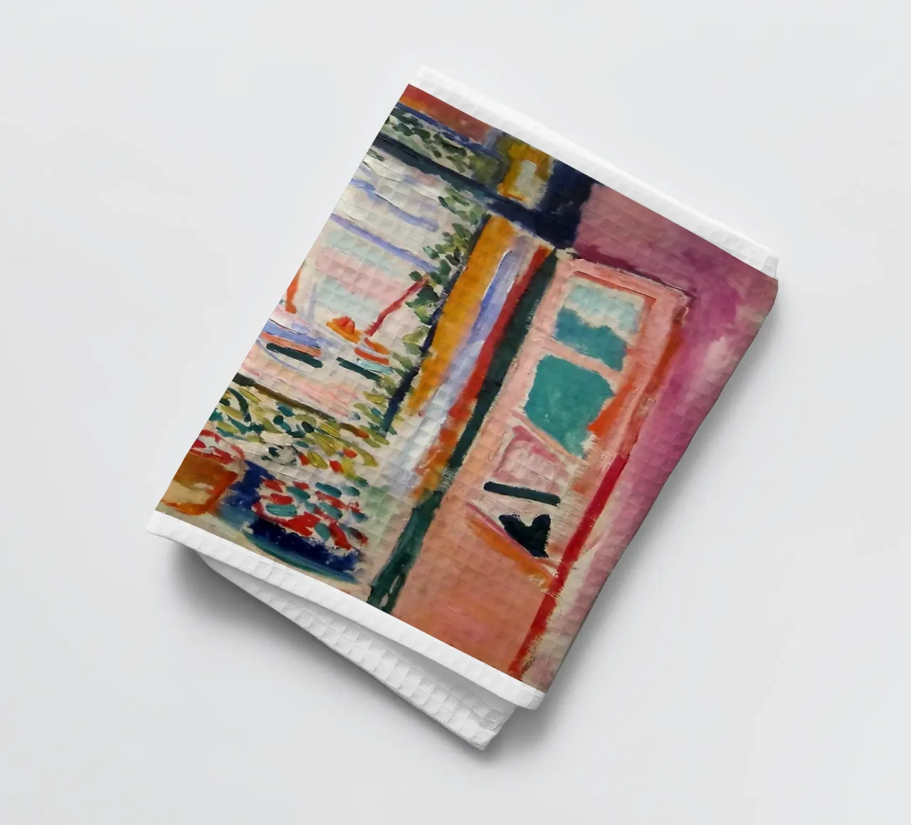 représentant la vue d'une fenêtre ouverte torchon de sazkia art