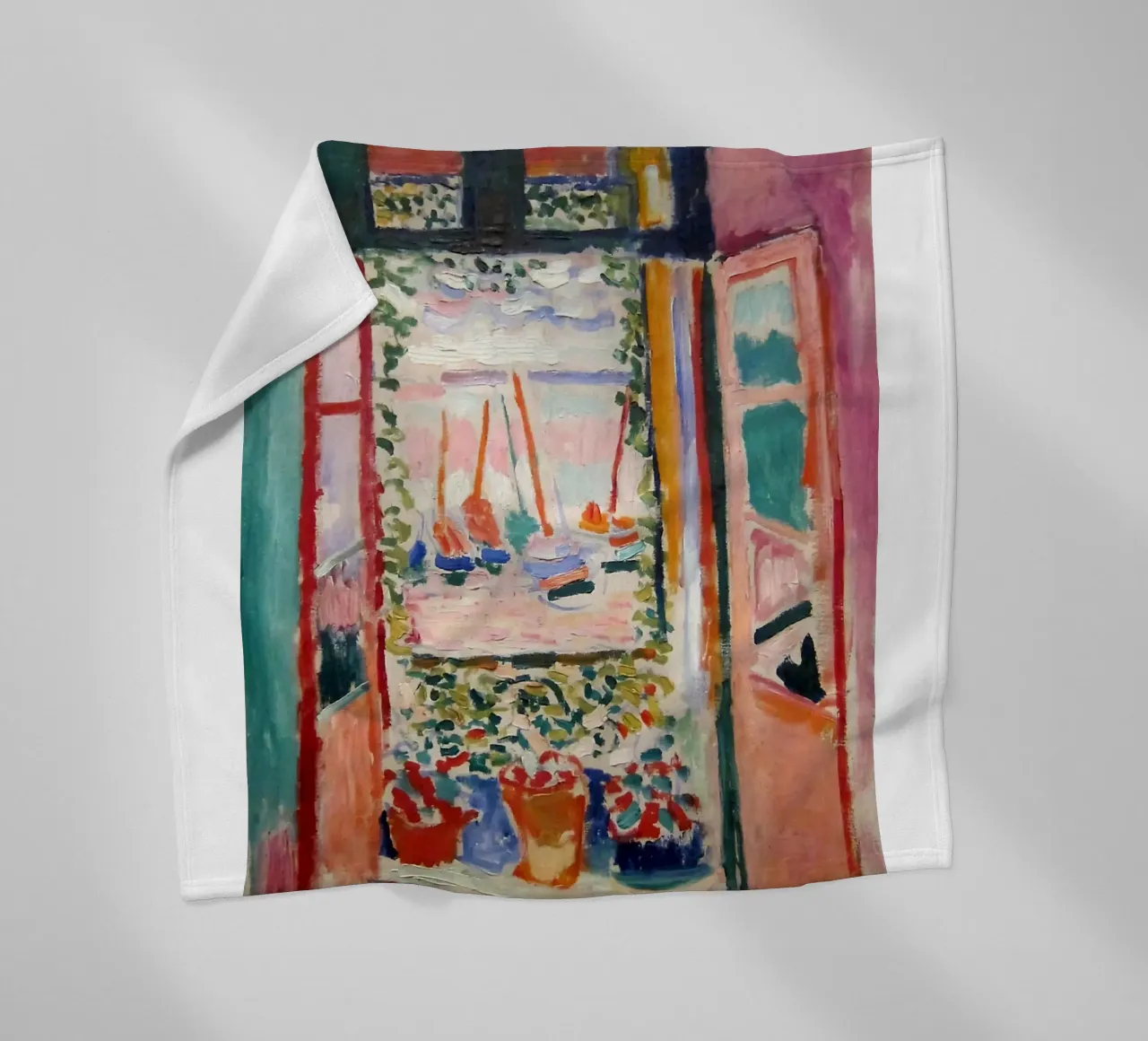 depicting the view from an open window fleece blanket by sazkia art