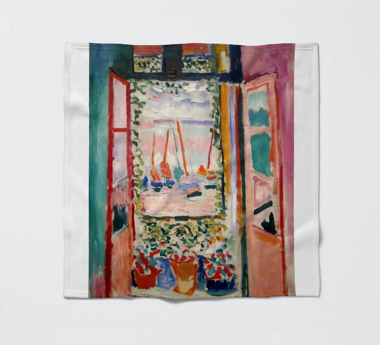depicting the view from an open window fleece blanket by sazkia art