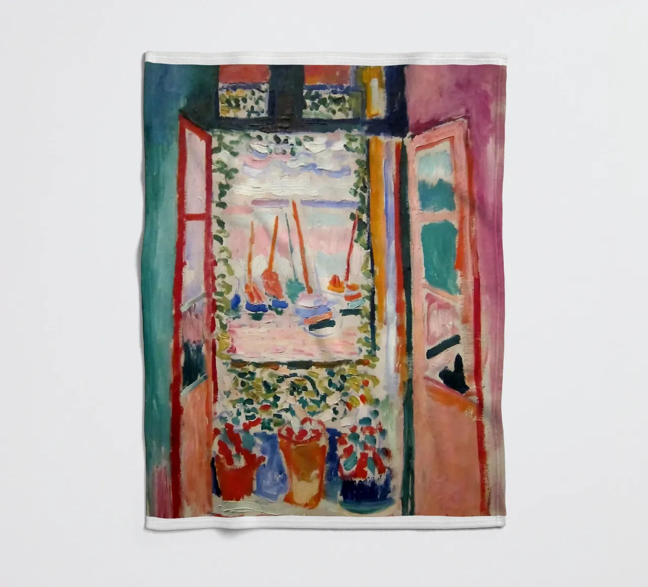 depicting the view from an open window fleece blanket by sazkia art
