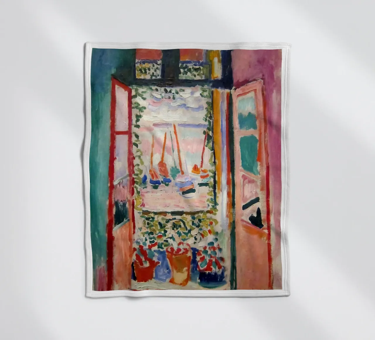 depicting the view from an open window fleece blanket by sazkia art