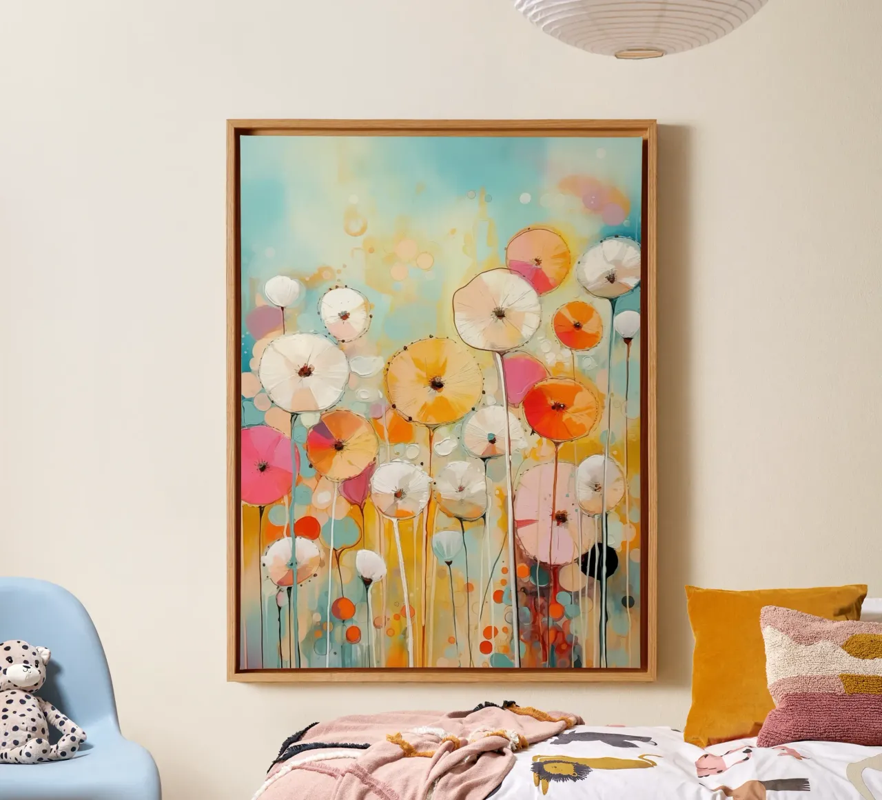 Bloemen abstract canvas met Baklijst van Imagine