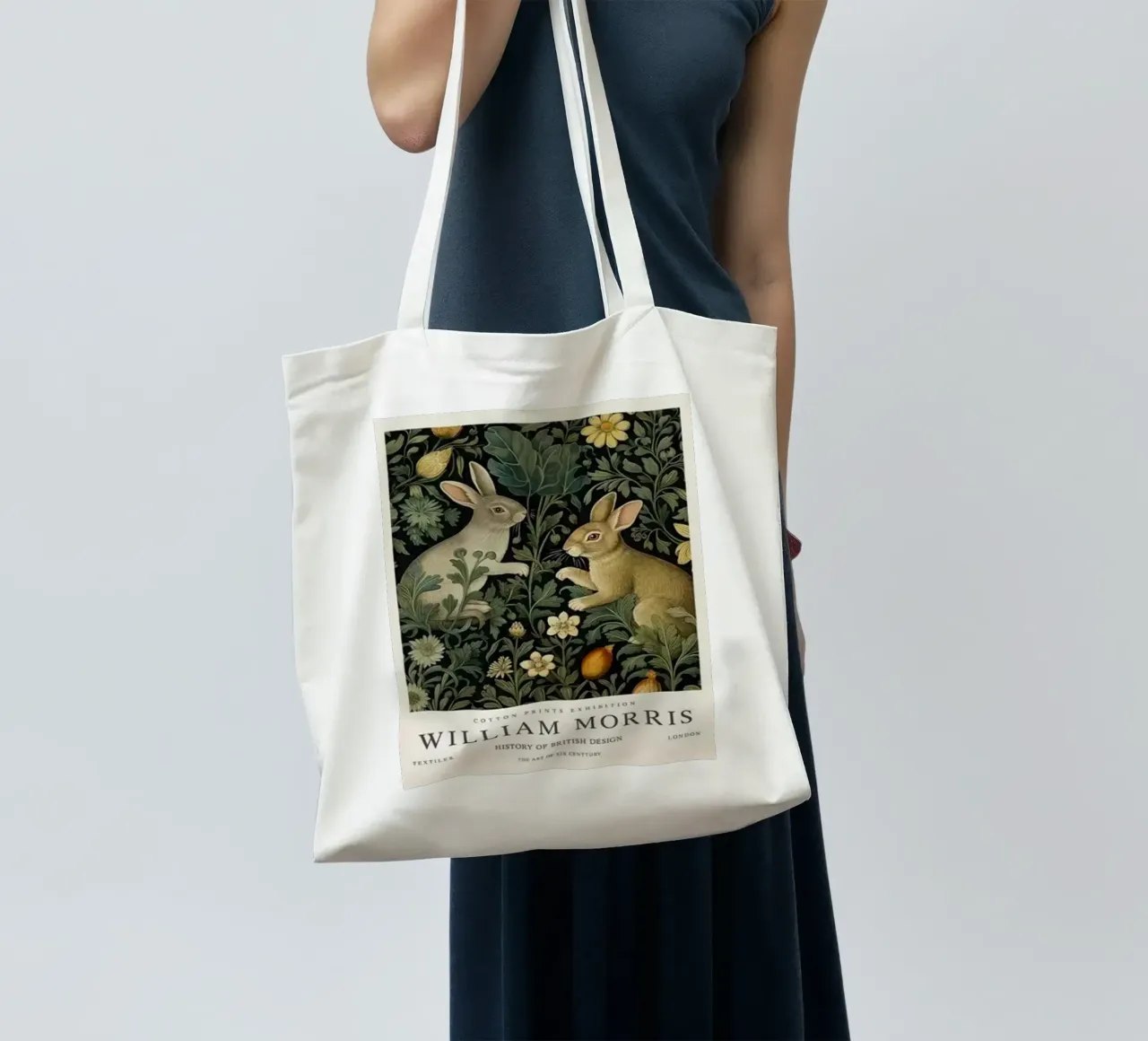 two rabbits in the bushes william morris tote bag by komo store