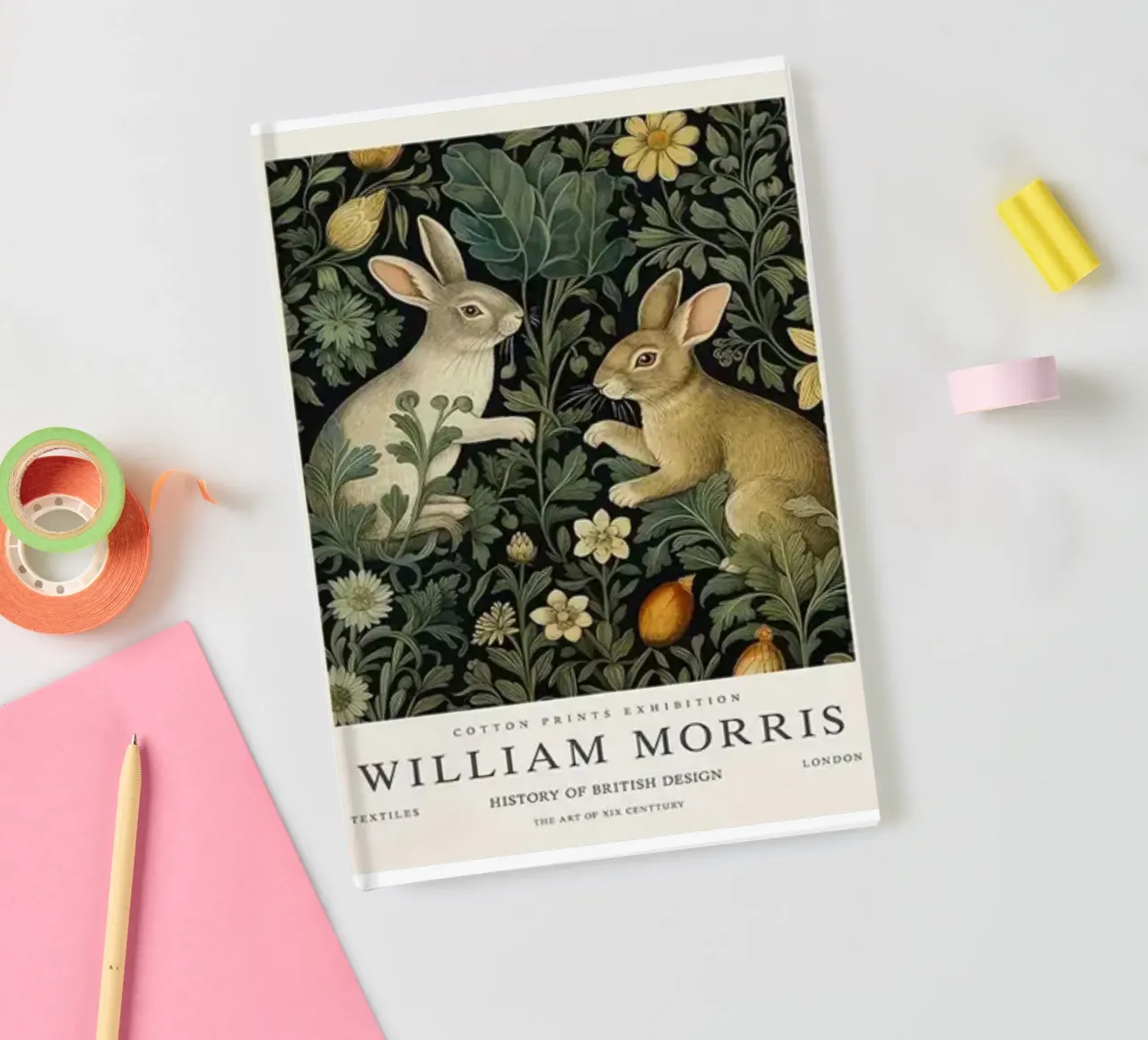 two rabbits in the bushes william morris notebook by komo store