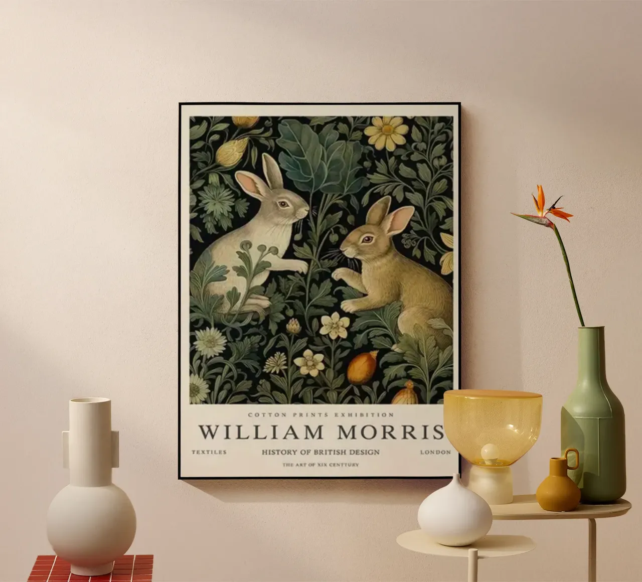 dos conejos en los arbustos william morris metacrilato de komo store