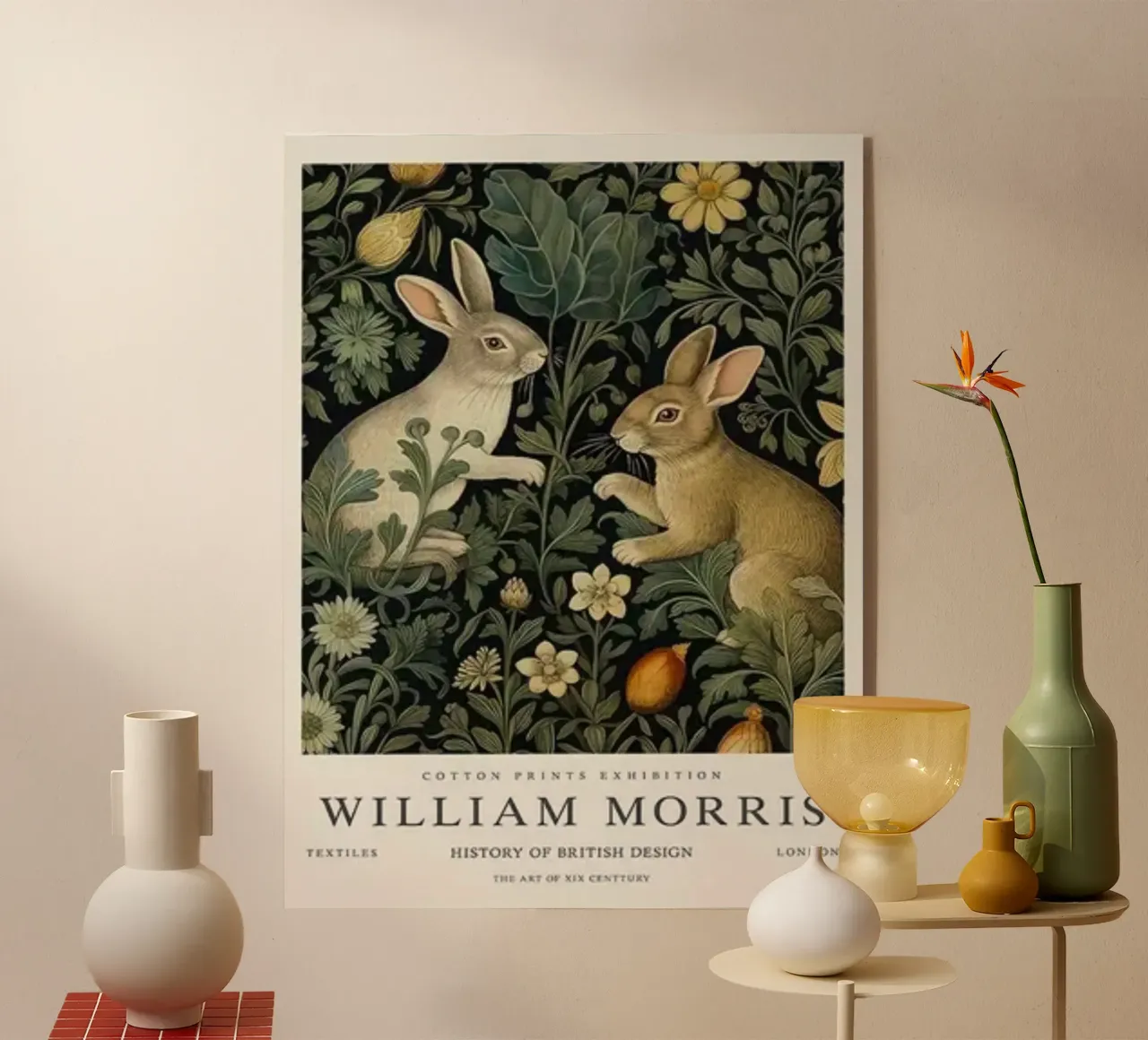 dos conejos en los arbustos william morris metacrilato de komo store