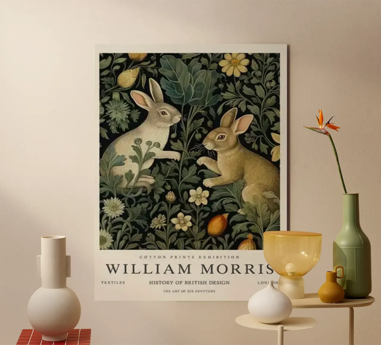 deux lapins dans les buissons william morris panneau forex de komo store