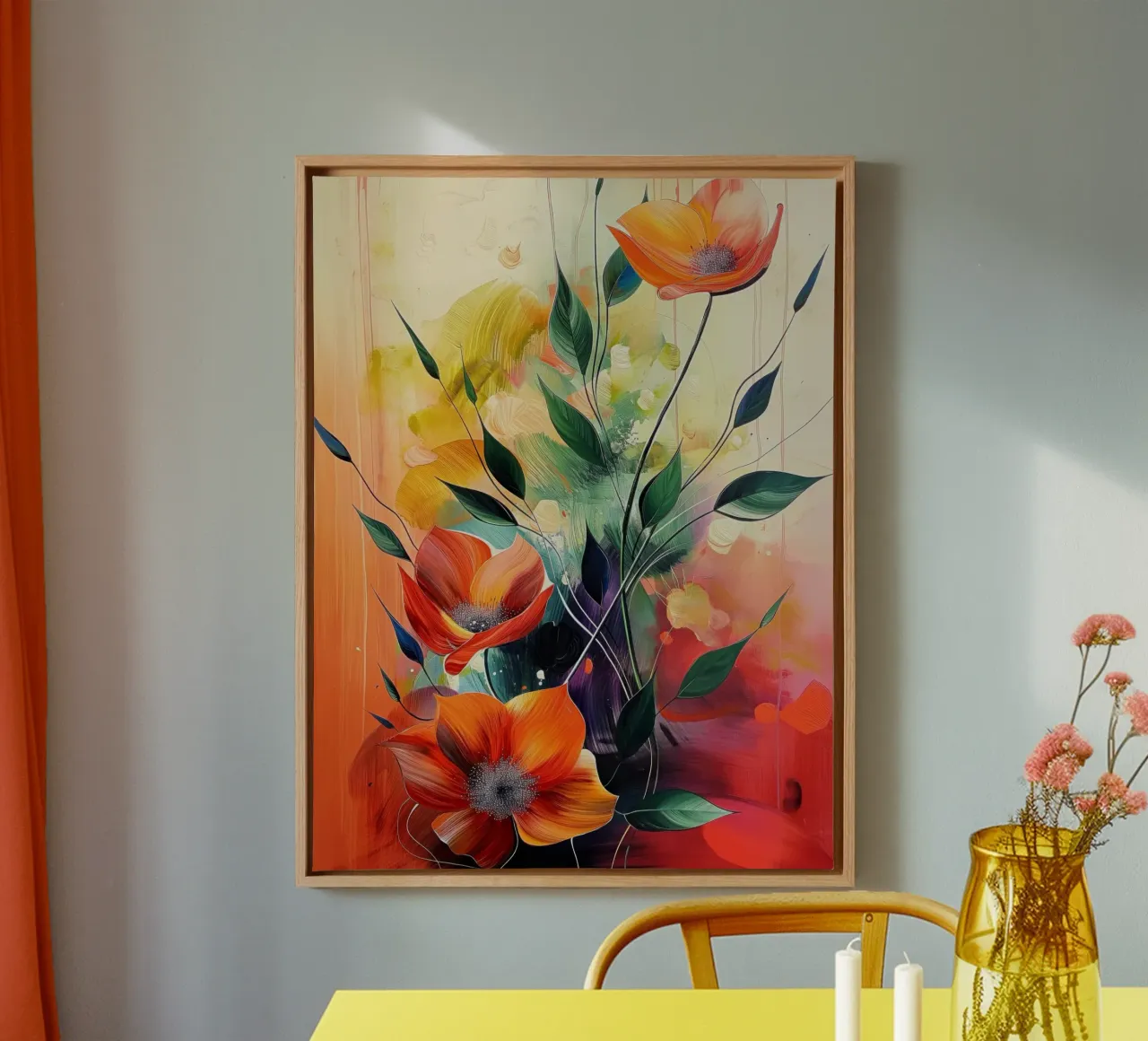 Bloemen abstract canvas met Baklijst van Imagine