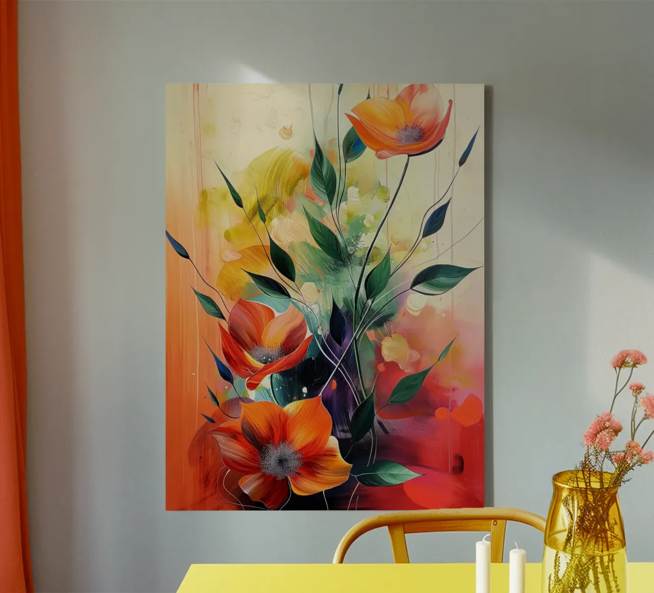 Bloemen abstract canvas met Baklijst van Imagine