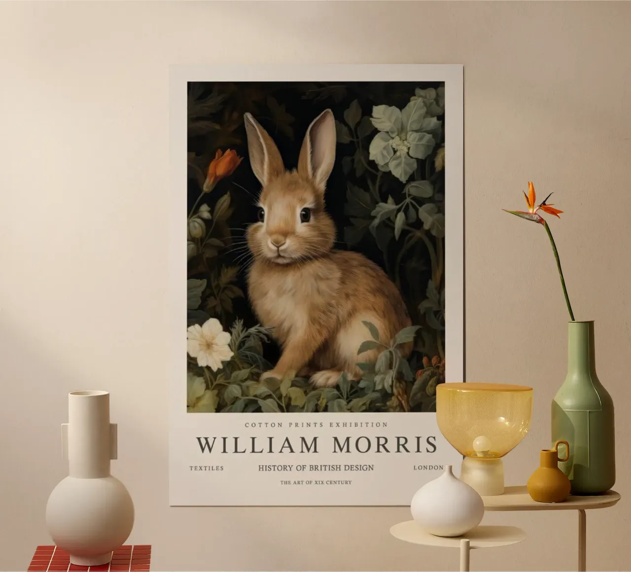 simpatico coniglietto william morris poster con telaio in alluminio da komo store
