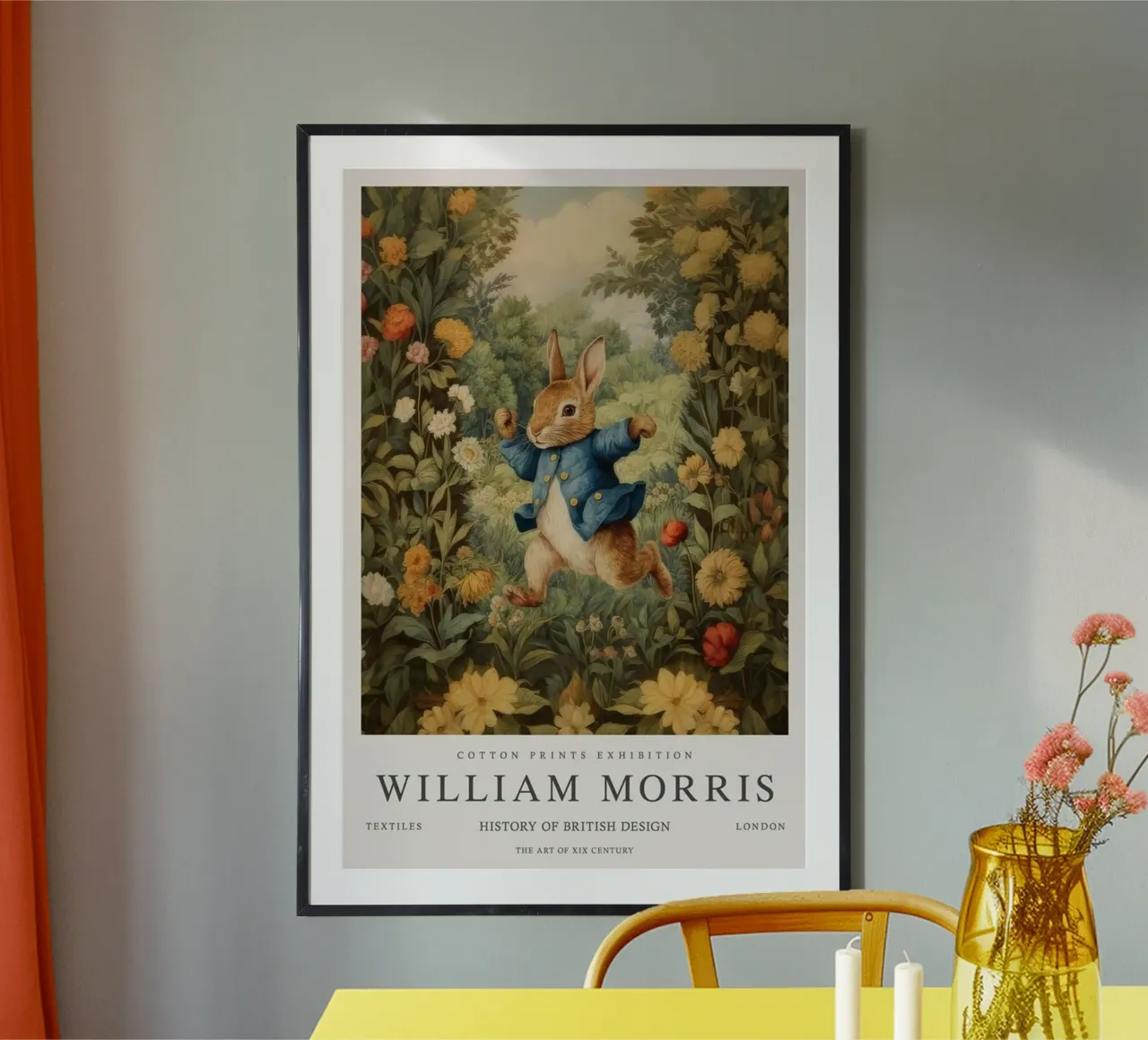 konijn in een net pak william morris poster met aluminium frame van komo store