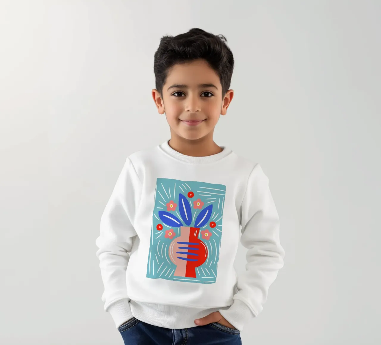 Vase blue leaves kids sweatshirt by LisaArtes