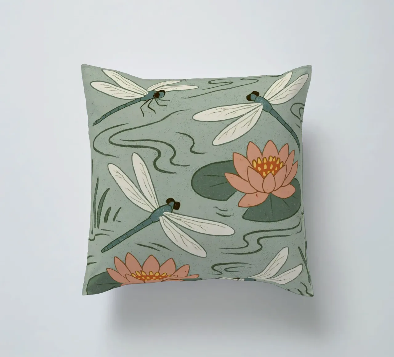 Water Lilly Dragon Fly Kissen von treechild