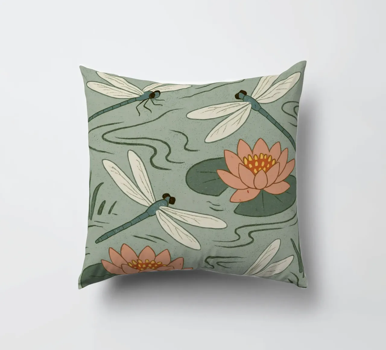 Water Lilly Dragon Fly Kissen von treechild