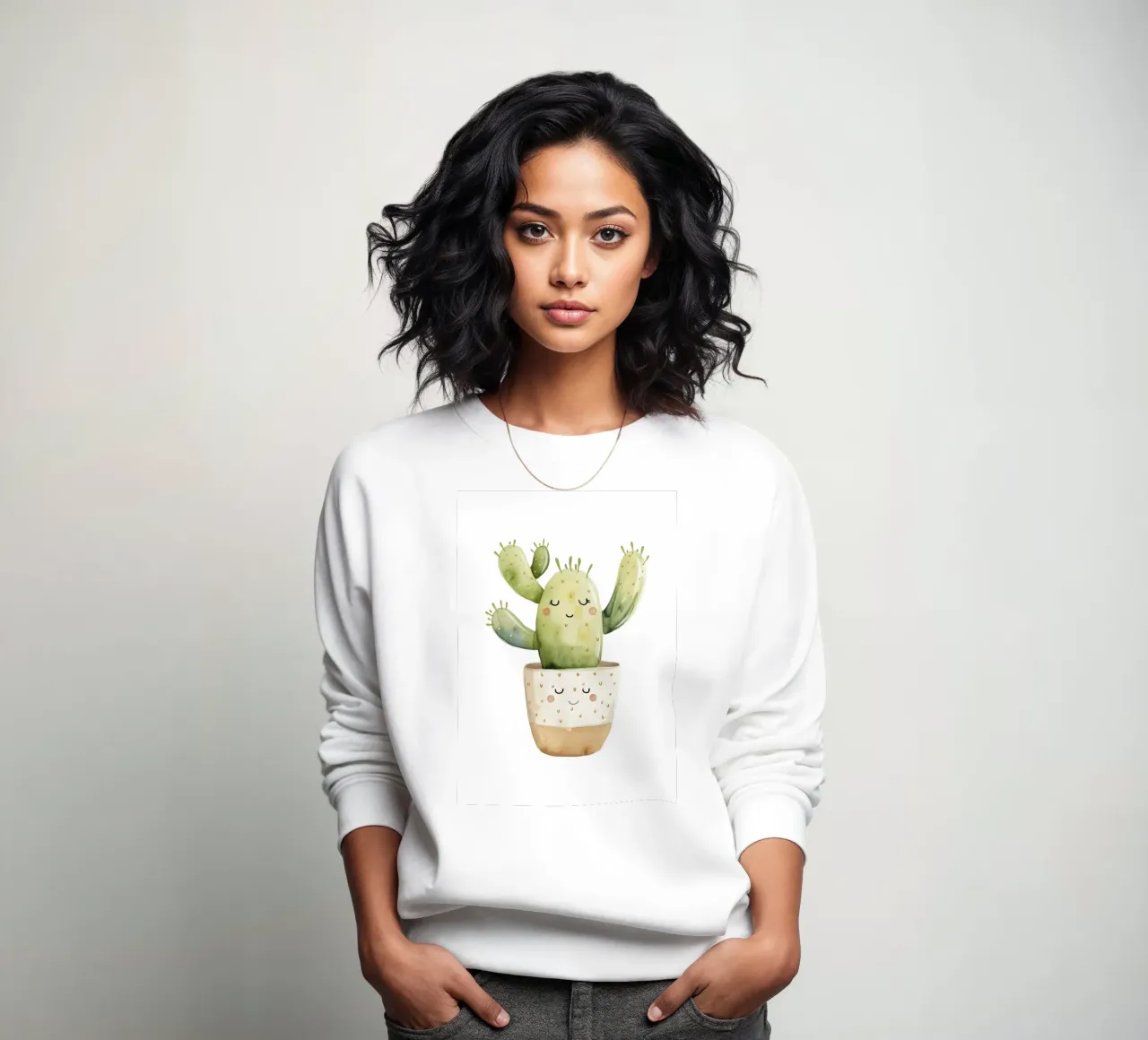 Cactus sonriente acuarela Imprimir - Boho Desert Decor sudadera de ClubArt