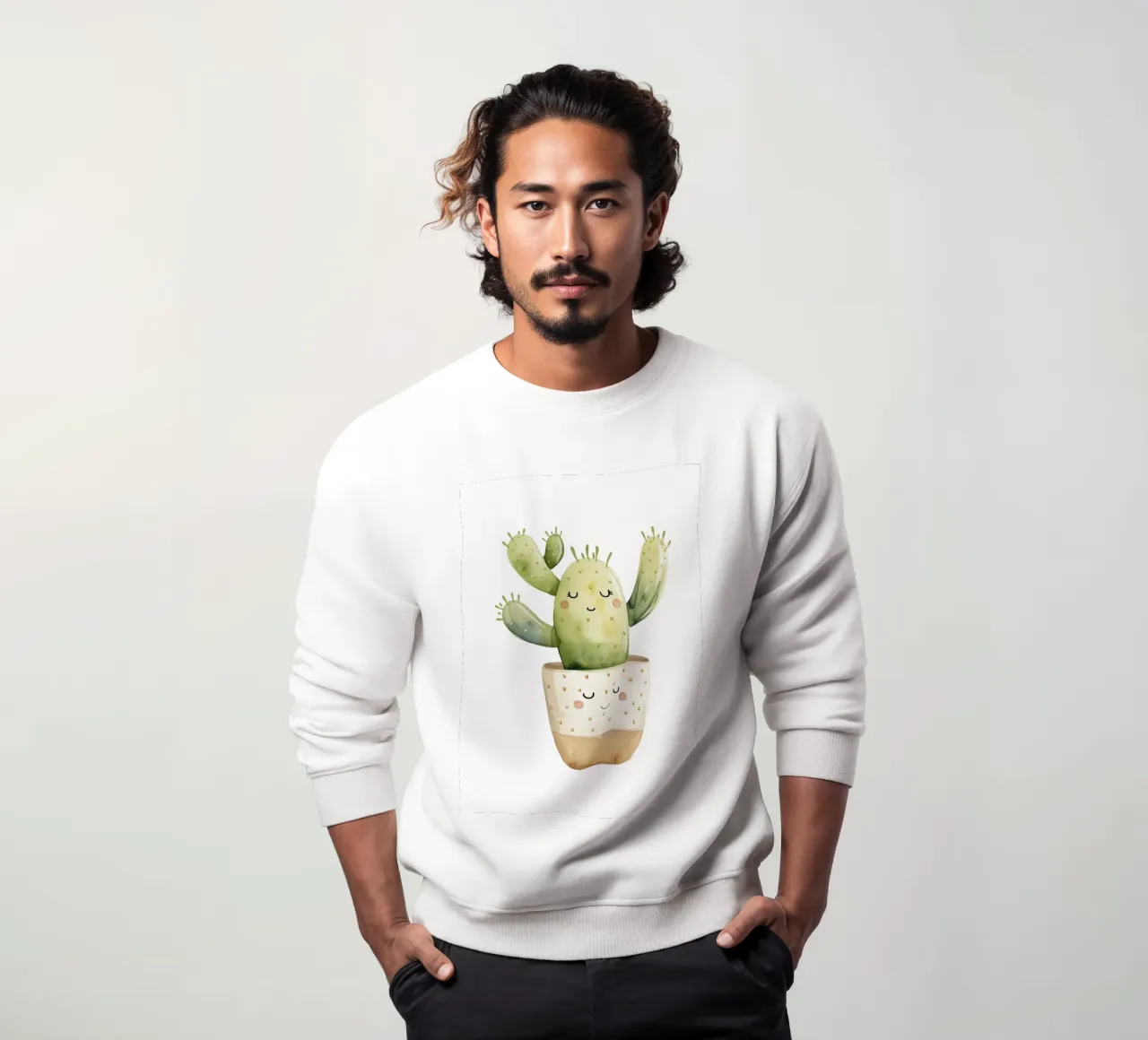 Cactus sonriente acuarela Imprimir - Boho Desert Decor sudadera de ClubArt