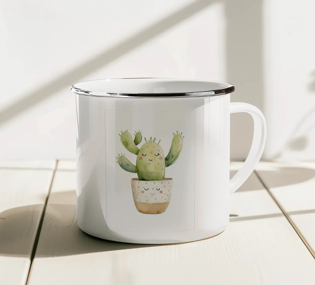 Smiling Cactus Watercolor Print - Boho Desert Decor enamel mug by ClubArt