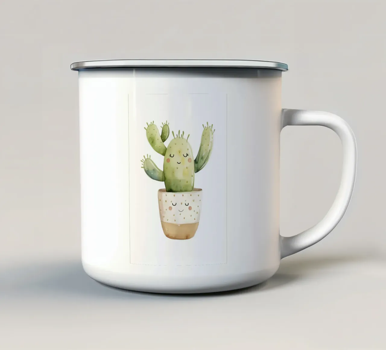 Smiling Cactus Watercolor Print - Boho Desert Decor enamel mug by ClubArt