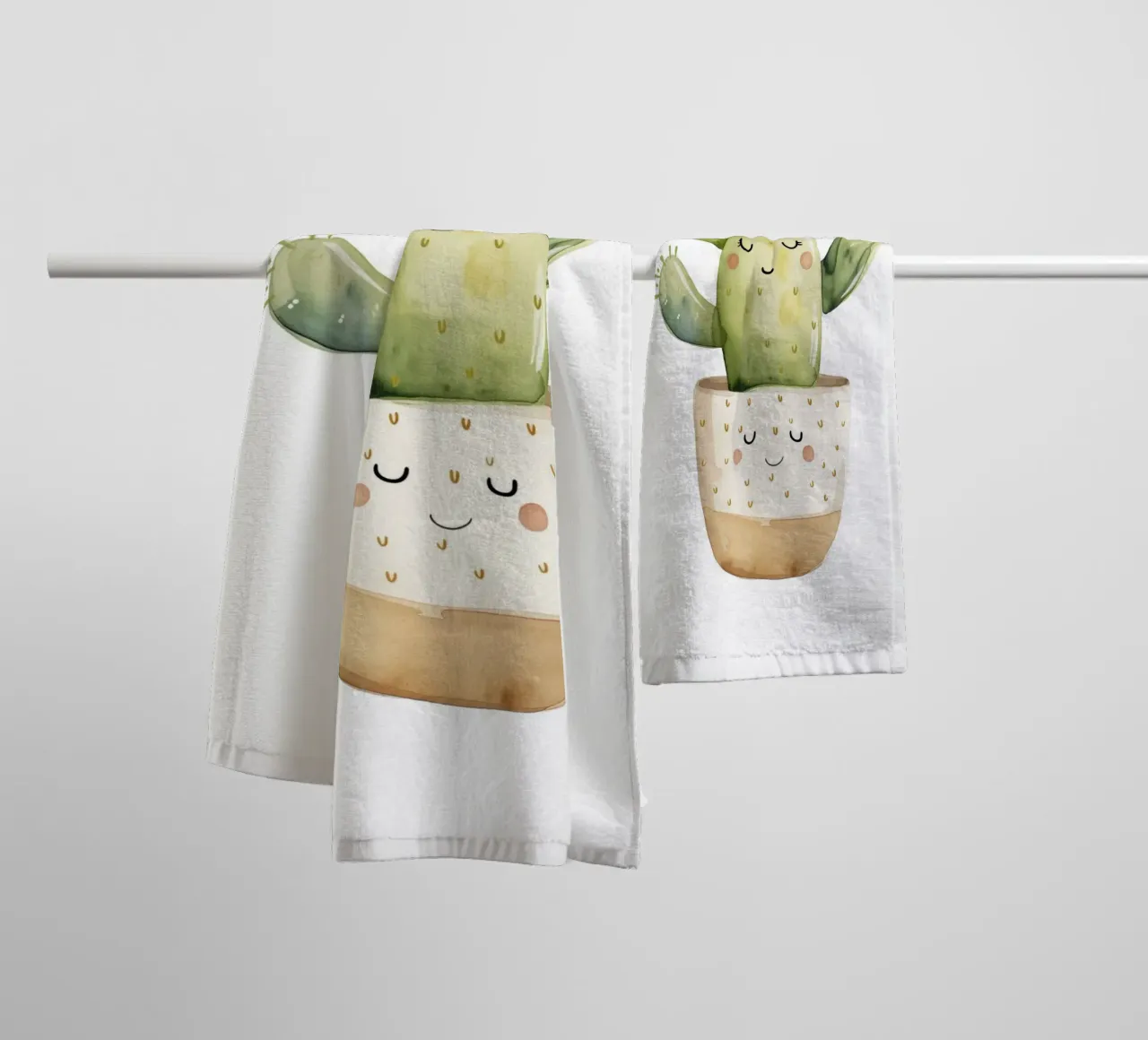 Smiling Cactus Watercolor Print - Boho Desert Decor towel by ClubArt