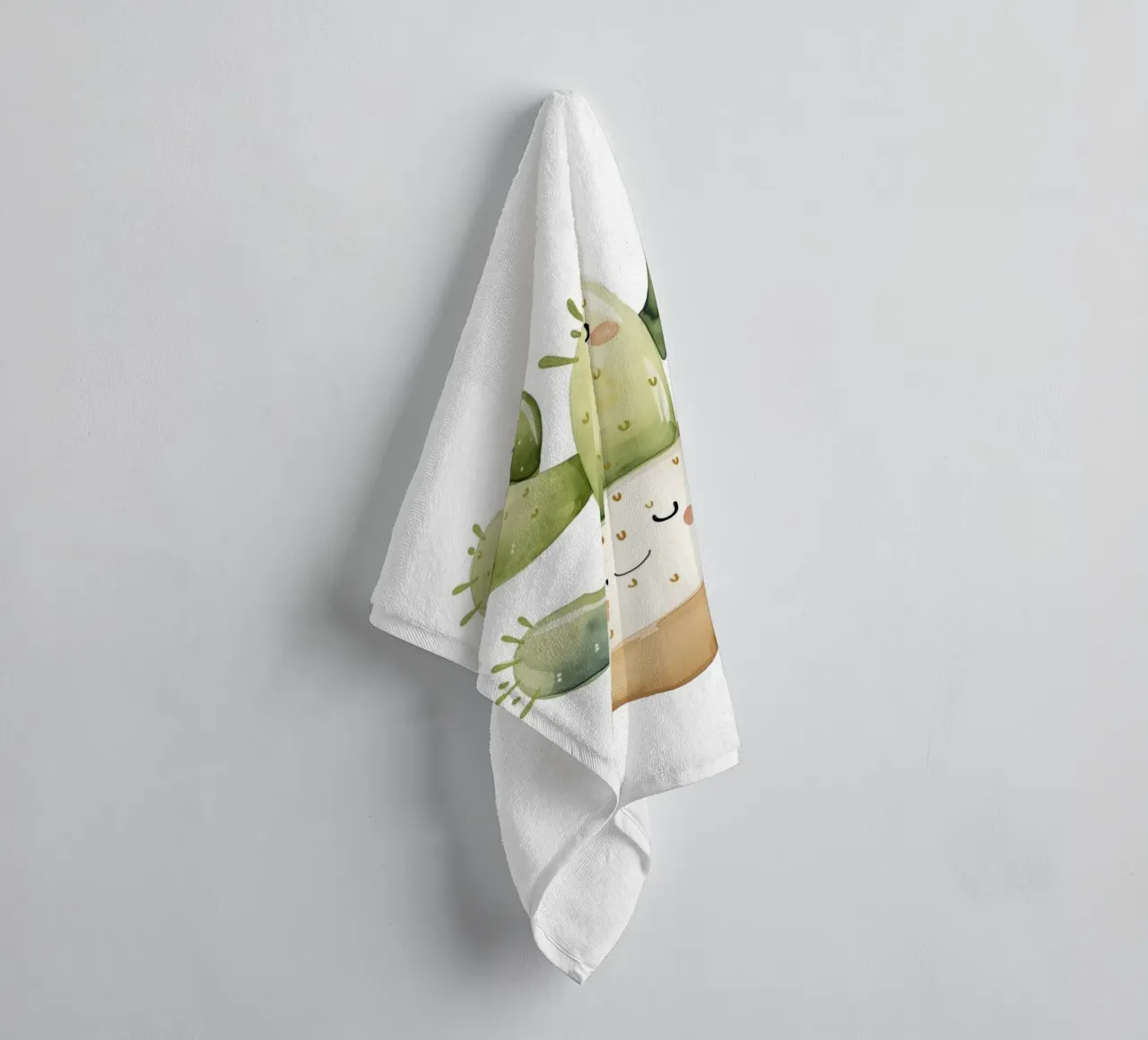 Smiling Cactus Watercolor Print - Boho Desert Decor towel by ClubArt