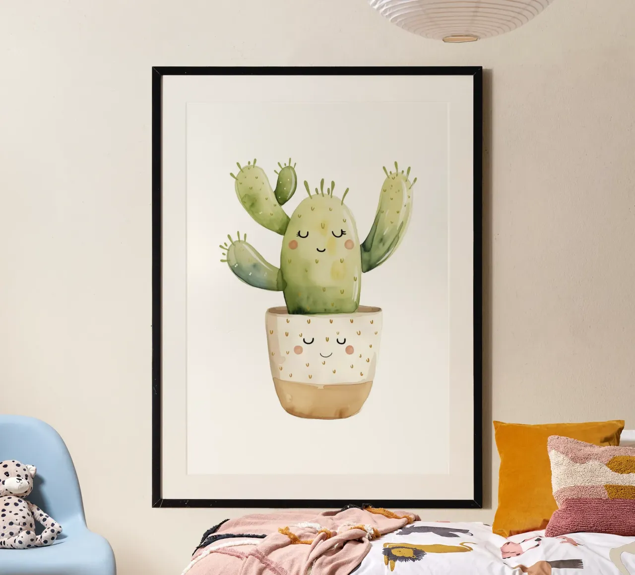 Stampa acquerellata del cactus sorridente - Decorazione del deserto Boho poster con telaio in legno da ClubArt