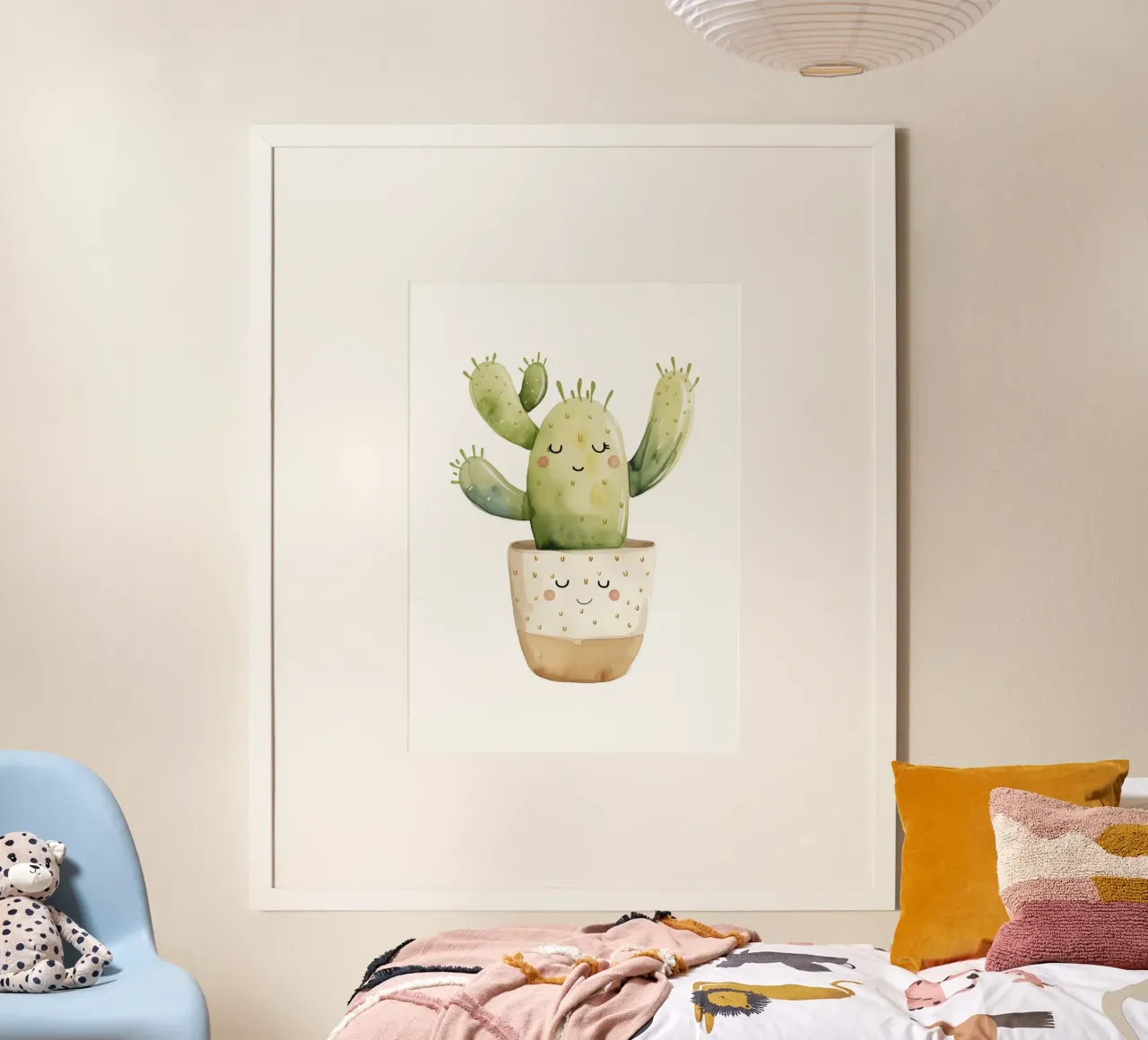 Stampa acquerellata del cactus sorridente - Decorazione del deserto Boho poster con telaio in legno da ClubArt