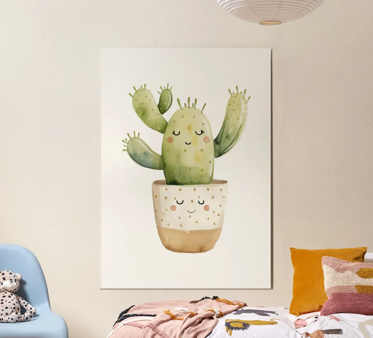 Stampa acquerellata del cactus sorridente - Decorazione del deserto Boho poster con telaio in legno da ClubArt