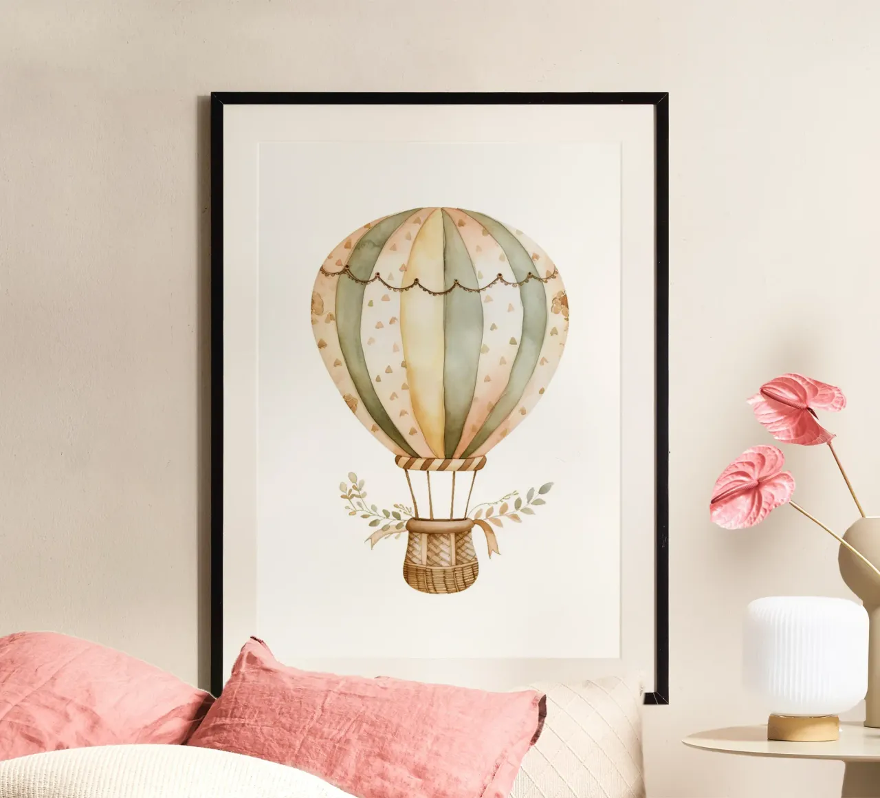Acquerello con mongolfiera Boho - Decorazione per vivaio avventurosa poster con telaio in plastica da ClubArt