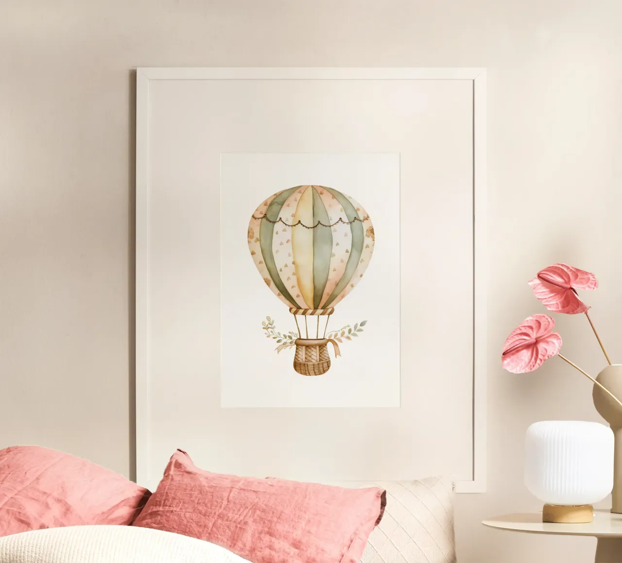 Acquerello con mongolfiera Boho - Decorazione per vivaio avventurosa poster con telaio in plastica da ClubArt