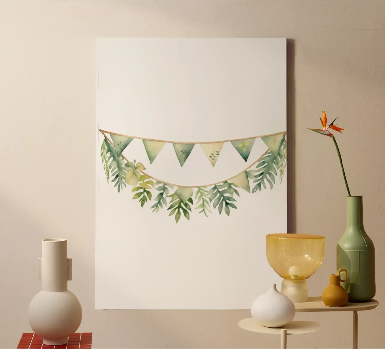 Stampa acquerellata Greenery Bunting - Decorazioni per la cameretta Boho tela con Cornice a cassetta da ClubArt