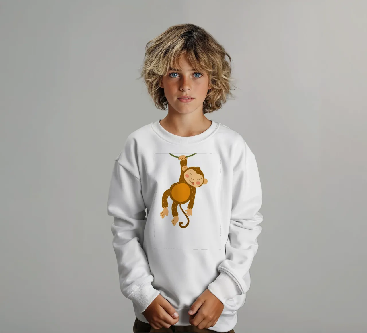 Playful Monkey Swinging Art Print - Jungle Kids Decor kids sweatshirt by ClubArt
