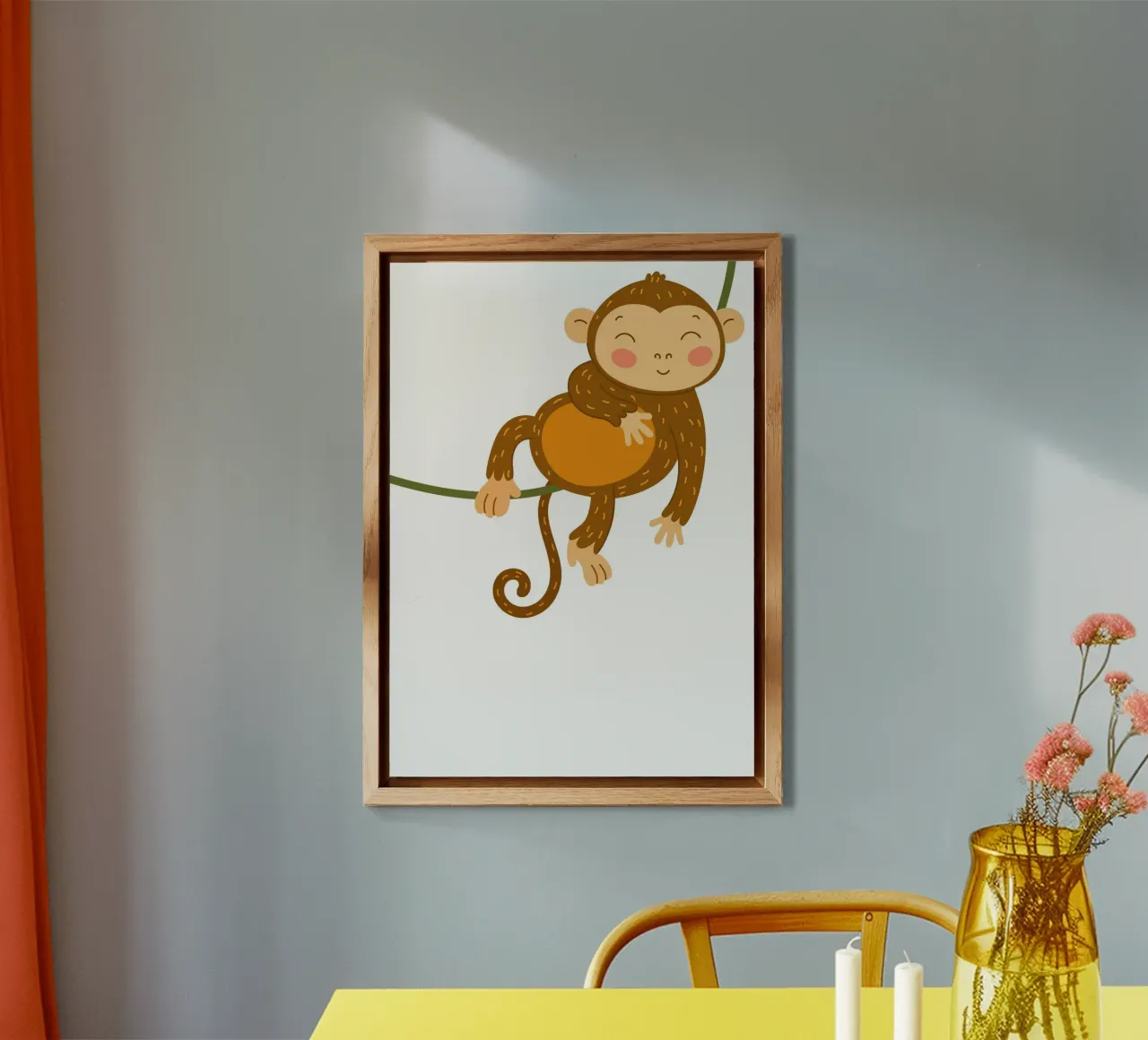 Monkey on Vine Art Print - Jungle Nursery Decor panneau forex de ClubArt
