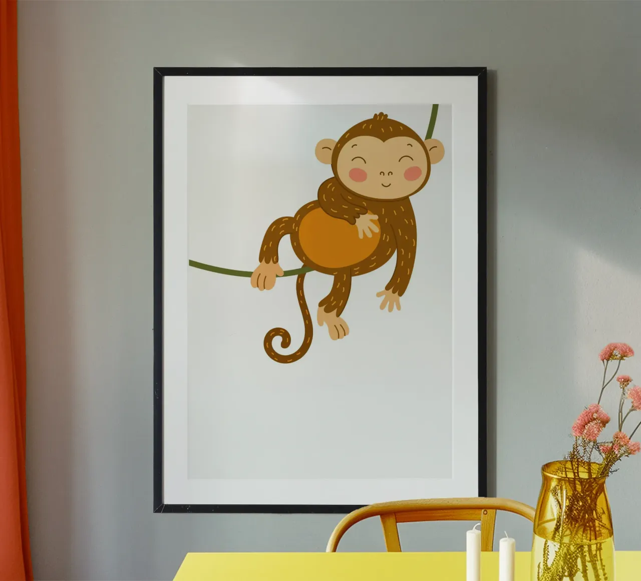Stampa d'arte di una simpatica scimmia sulla vite - Decorazioni per la nursery nella giungla carta hahnemühle da ClubArt