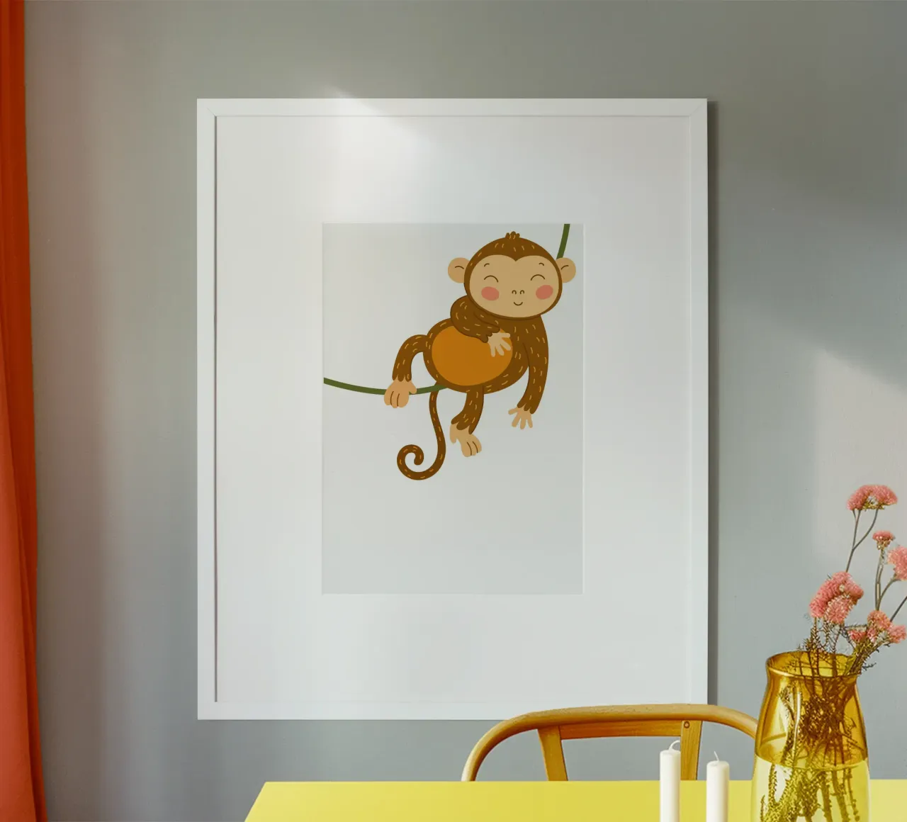 Stampa d'arte di una simpatica scimmia sulla vite - Decorazioni per la nursery nella giungla carta hahnemühle da ClubArt