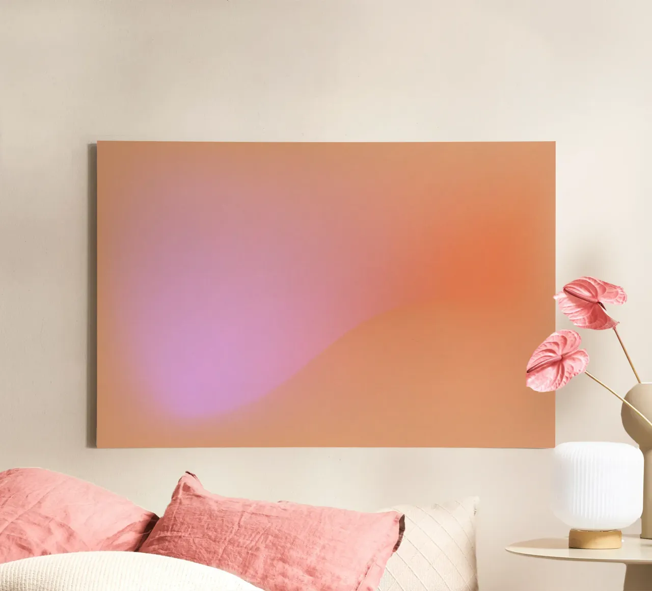 Perzik Roze Gradiënt Aura - Moderne Abstracte Muurkunst Print canvas met Baklijst van NorwesClub