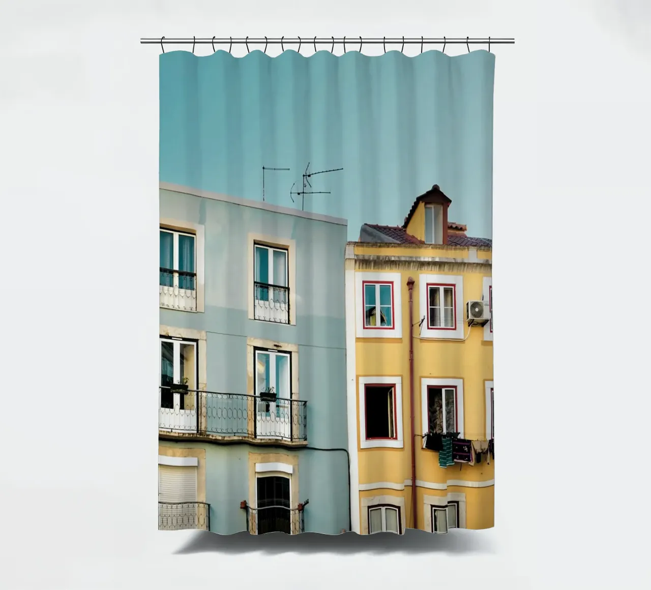 Lisbon Apartments shower curtain by KISSA STUDIO