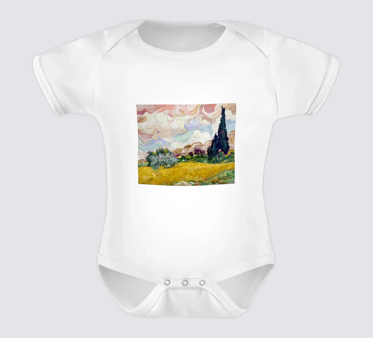 Van Gogh's Wheat Field with Cypresses - Post-Impressionism A short-sleeve baby romper by NorwesClub