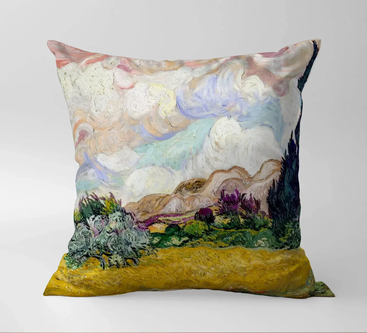 Van Gogh's Wheat Field with Cypresses - Post-Impressionism A decorative cushion by NorwesClub