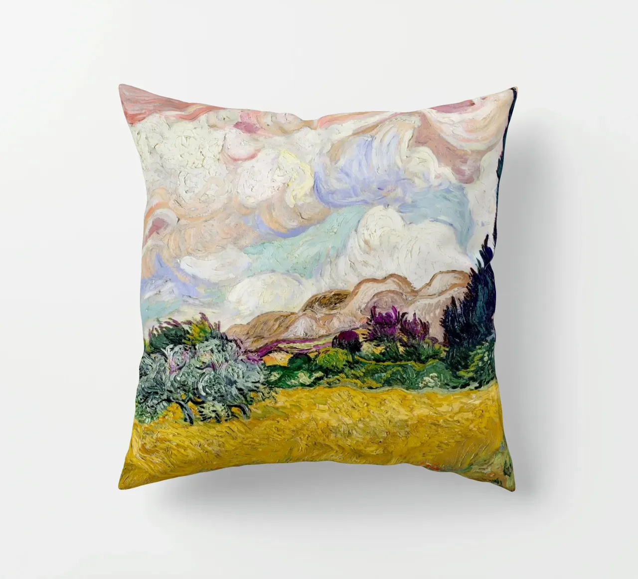 Van Gogh's Wheat Field with Cypresses - Post-Impressionism A decorative cushion by NorwesClub