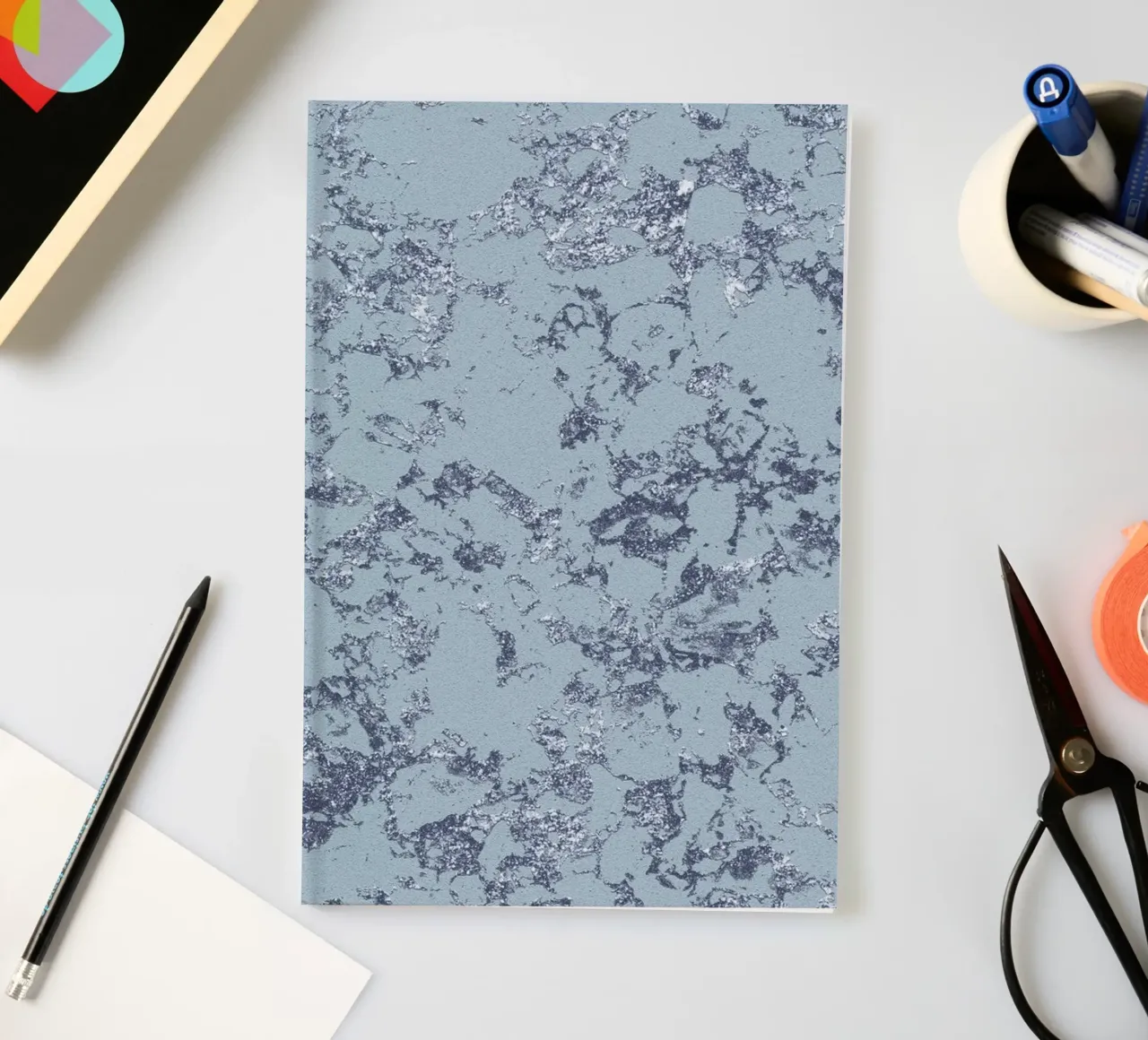 Aqua Blue & Silver Abstract - Textured Modern Art Print notebook by NorwesClub