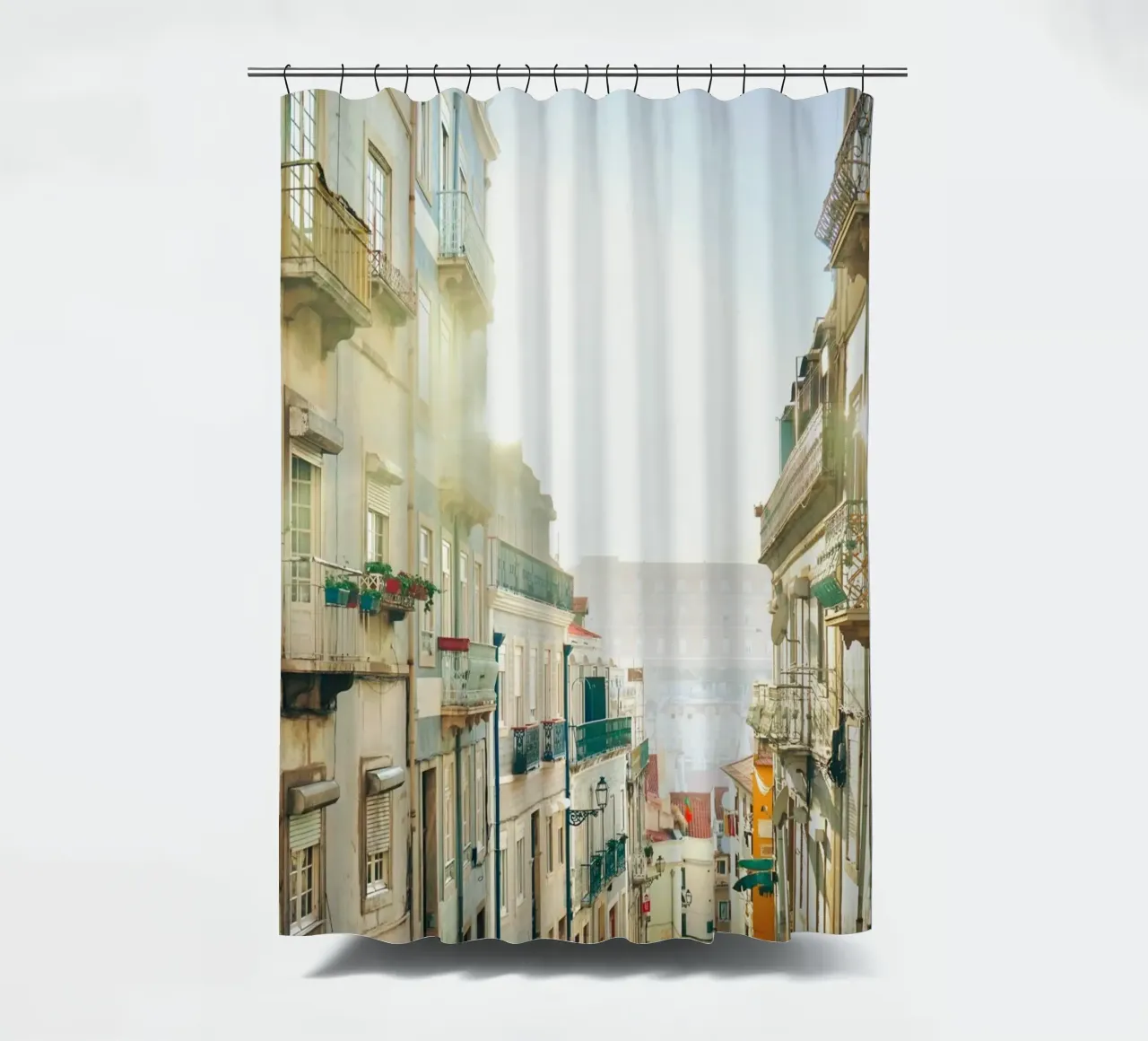 Lisbon Apartments shower curtain by KISSA STUDIO
