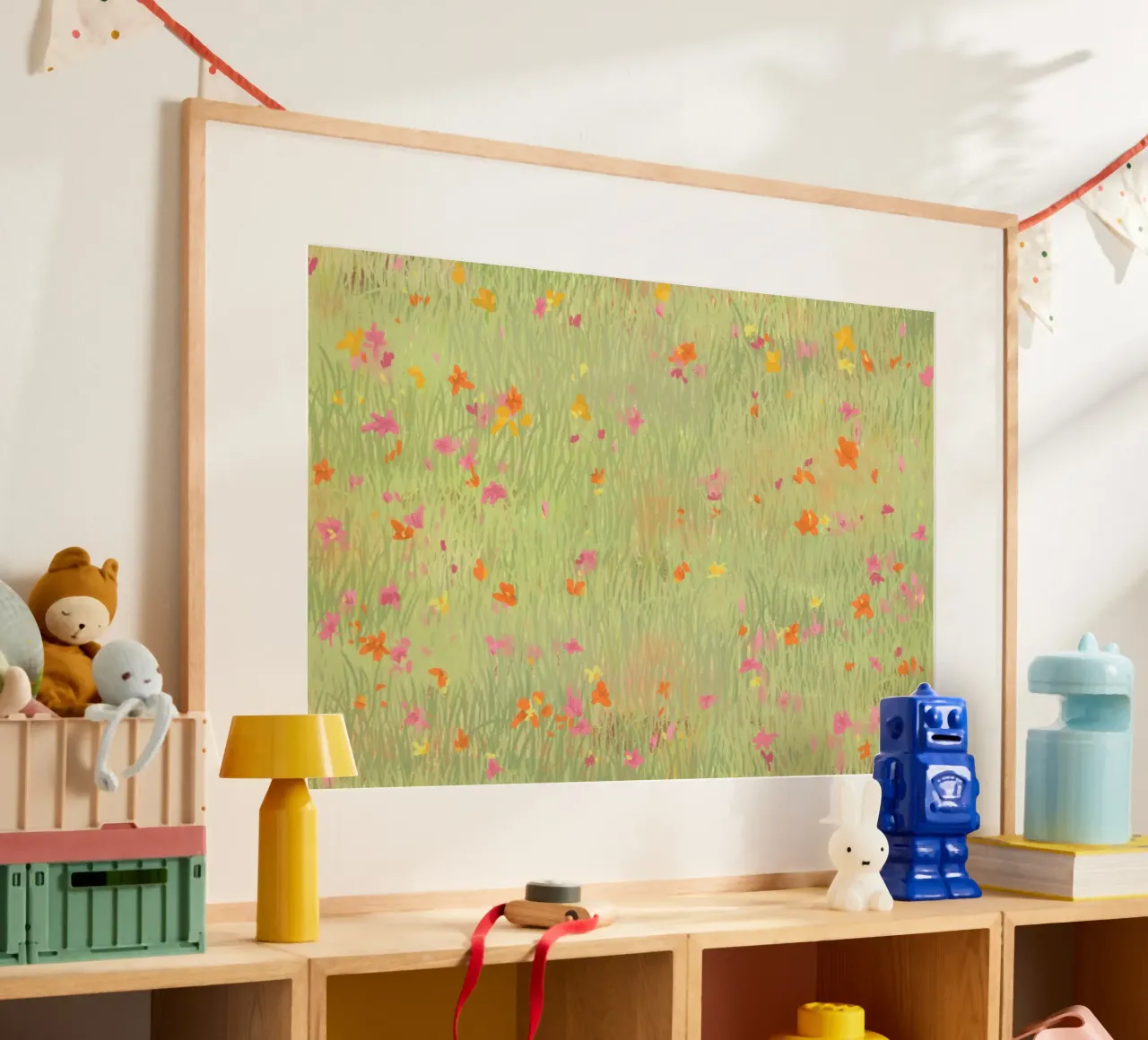 Prato di fiori selvatici a pastello - Stampa d'arte impressionista sulla natura poster con telaio in legno da NorwesClub