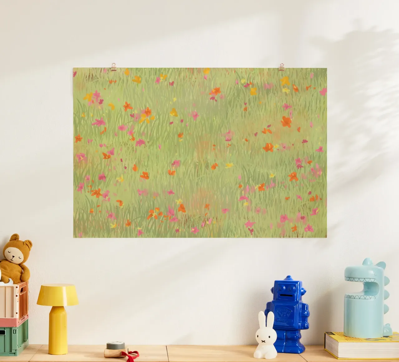 Prato di fiori selvatici a pastello - Stampa d'arte impressionista sulla natura poster con telaio in legno da NorwesClub