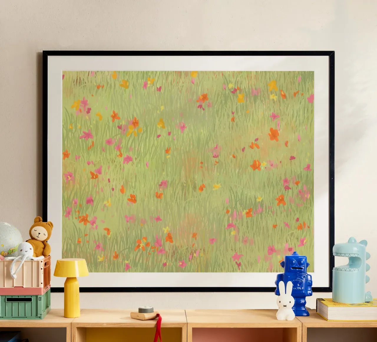 Prato di fiori selvatici a pastello - Stampa d'arte impressionista sulla natura poster con telaio in legno da NorwesClub