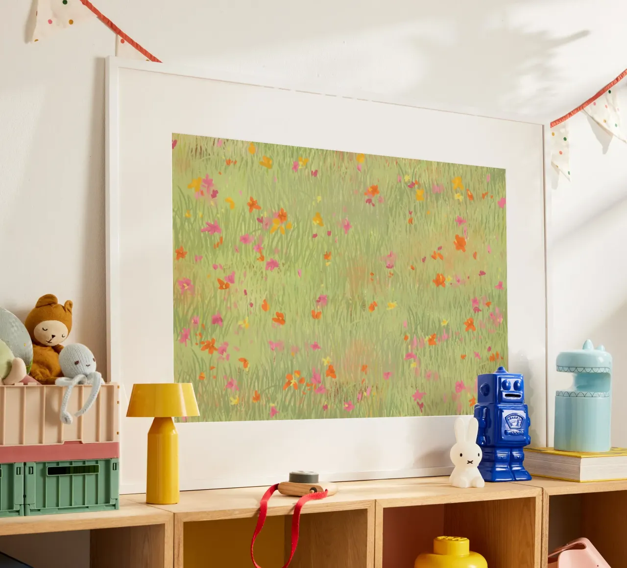 Prato di fiori selvatici a pastello - Stampa d'arte impressionista sulla natura poster con telaio in legno da NorwesClub